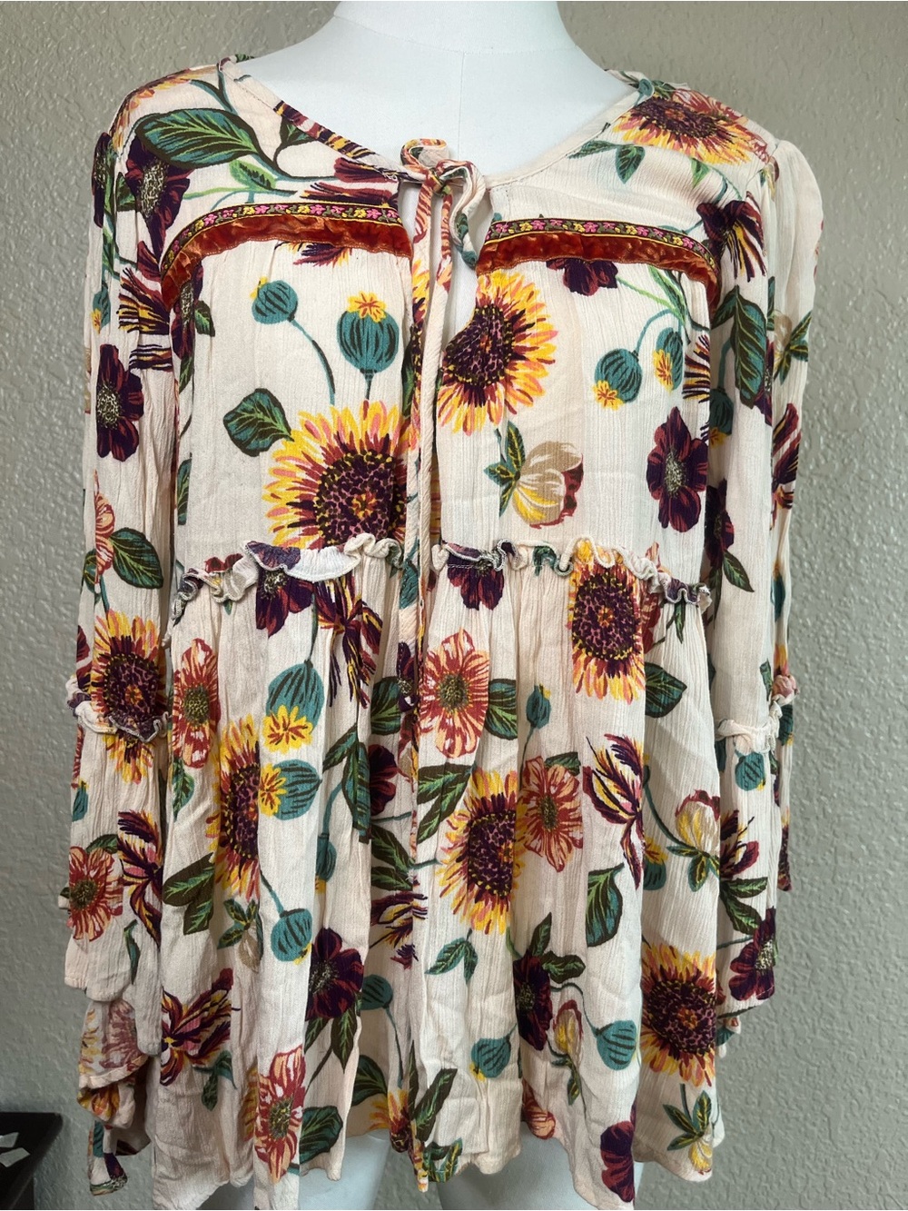 ivy jane Cream Floral Tiered Peasant Tunic - Picture 2 of 7